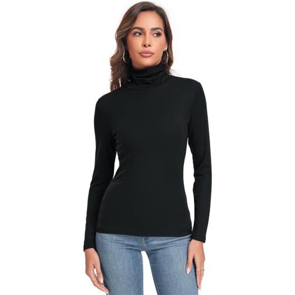 Women's Long Sleeve Casual Lightweight Turtleneck Top Slim Fit Thermal Active - Picture 2 of 7